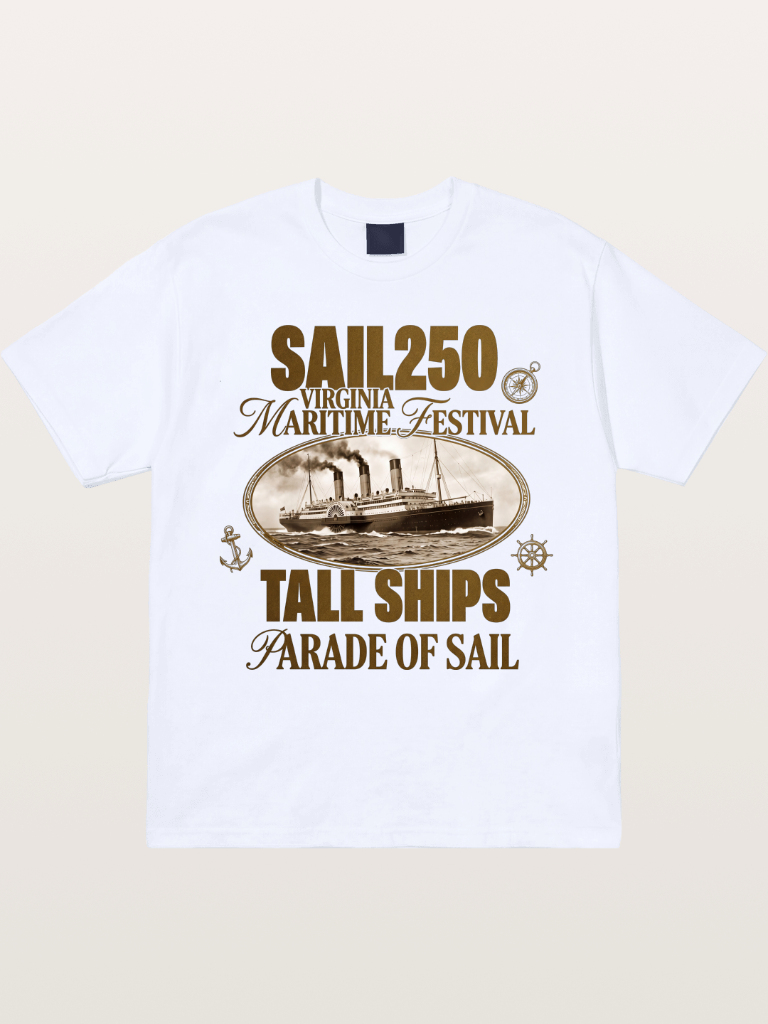 Vintage Sail Ship Maritime Print Gildan T-shirt