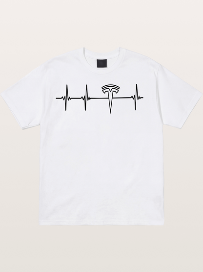 Tesla Logo Heartbeat Sticker Cotton T-shirt