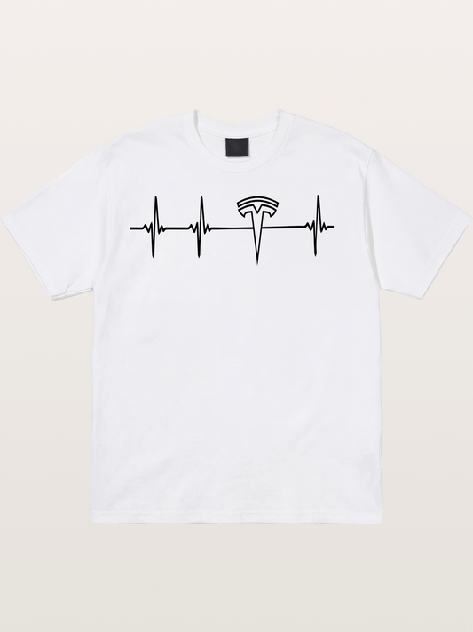 Tesla Logo Heartbeat Sticker Cotton T-shirt