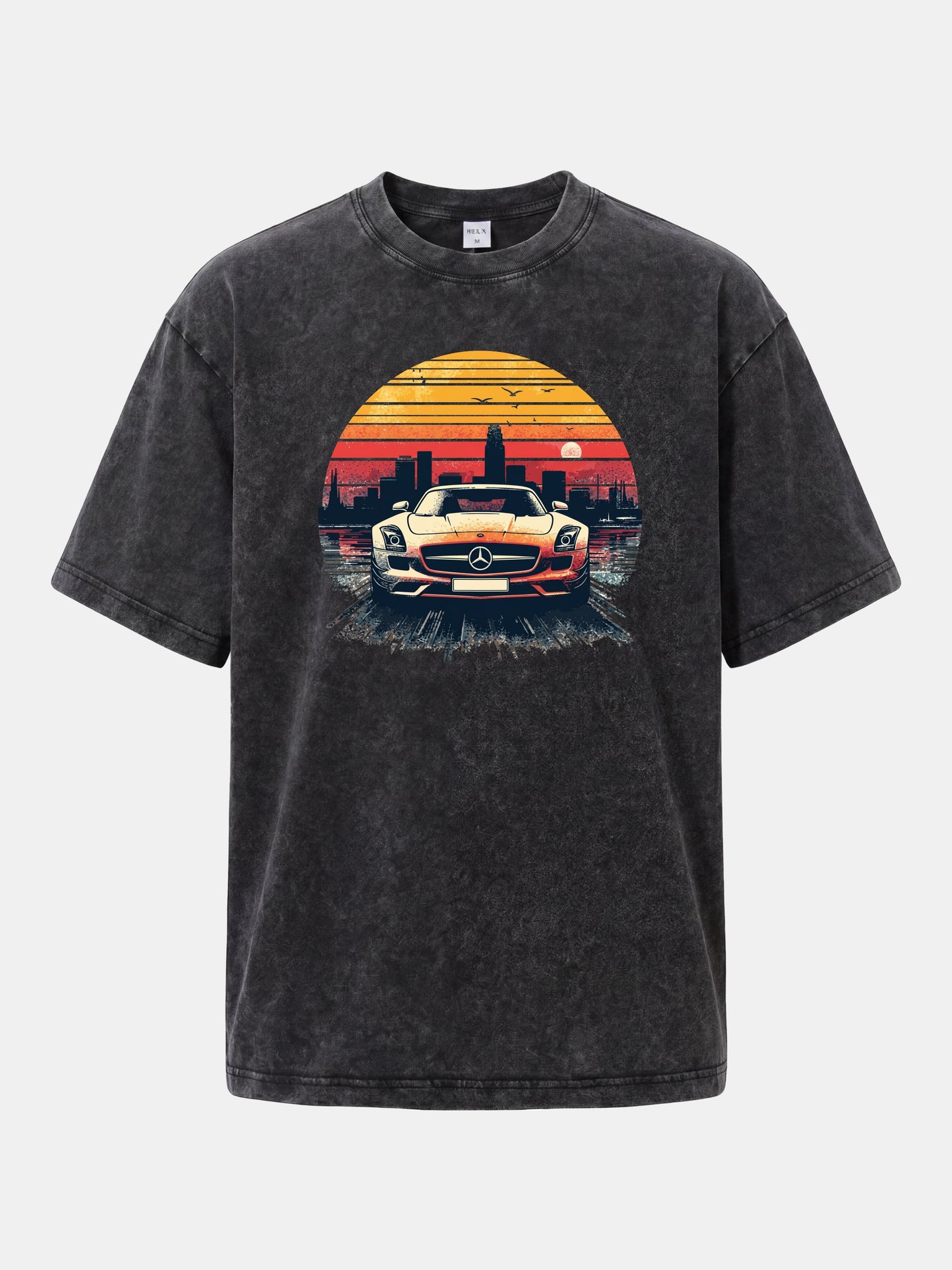 AMG Sport Car Retro Sunset Cityscape Washed T-shirt