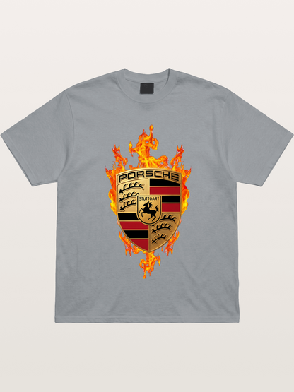 Porsche Flaming Logo Print Gildan T-shirt