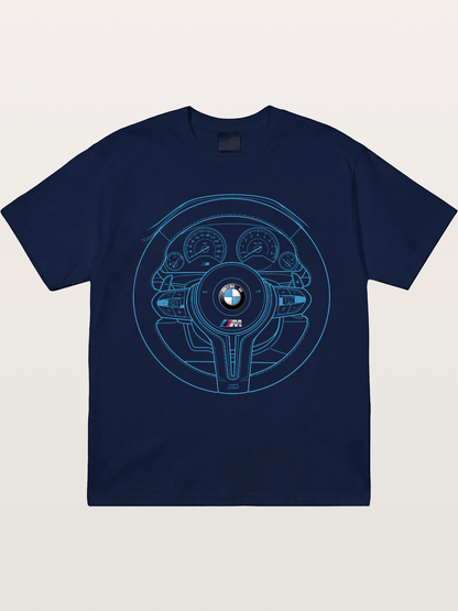BMW M Vintage Steering Wheel Draft Gildan T-shirt