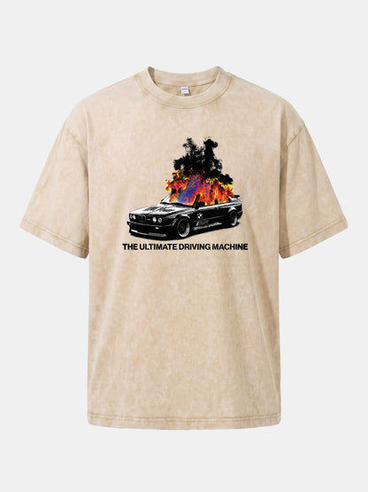Burning BMW Retro Halftone Poster Washed T-shirt
