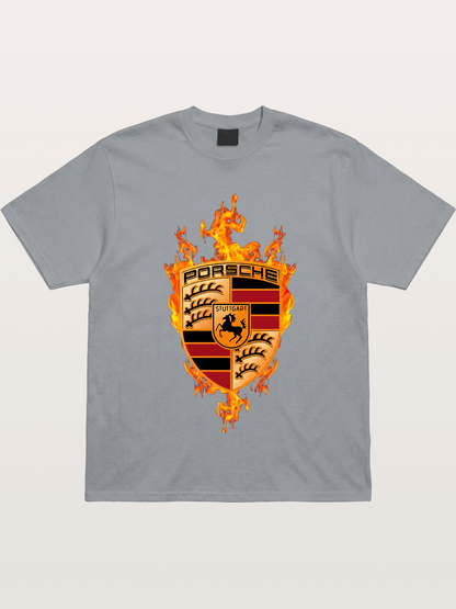 Porsche Crest Fire Flame Design Gildan T-shirt