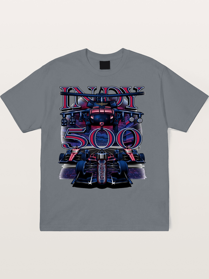 Indy 500 2026 Race Car Neon Art Cotton T-shirt