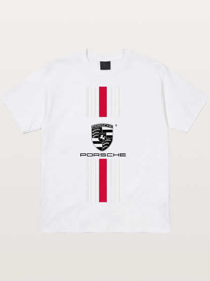 Porsche Crest Striped Design Cotton T-shirt