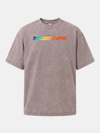 F1 Rainbow Gradient Stripe Banner Washed T-shirt