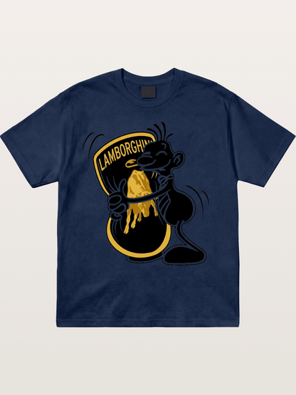 Cartoon Hugs Lamborghini Logo Cotton T-shirt