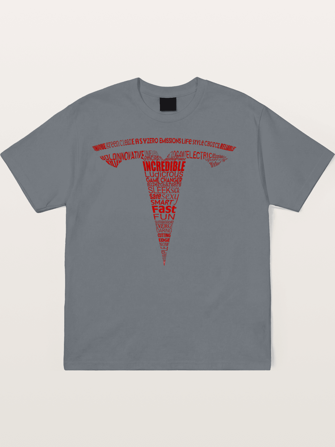 Tesla Word Cloud Heart Print Cotton T-shirt