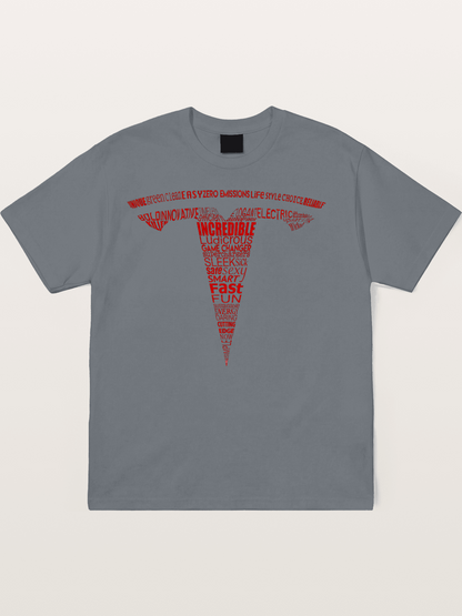Tesla Word Cloud Heart Print Cotton T-shirt