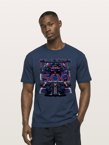 Indy 500 2026 Race Car Neon Art Cotton T-shirt