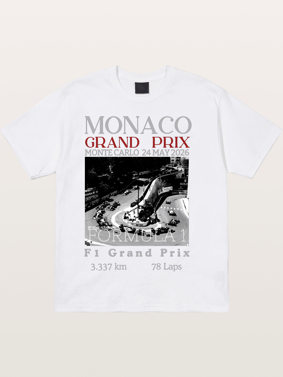 Monaco Grand Prix Black White Aerial Cotton T-shirt