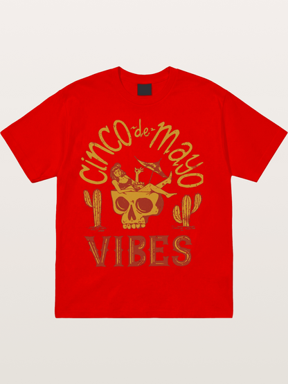 Cinco de Mayo Retro Skull Vibes Cotton T-shirt