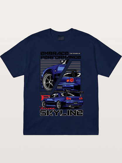 Nissan Skyline GT-R R34 Split View Gildan T-shirt