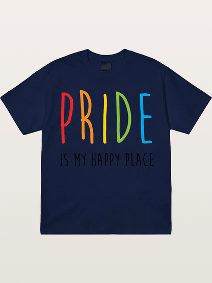 Pride Is My Happy Place Rainbow Text Gildan T-shirt