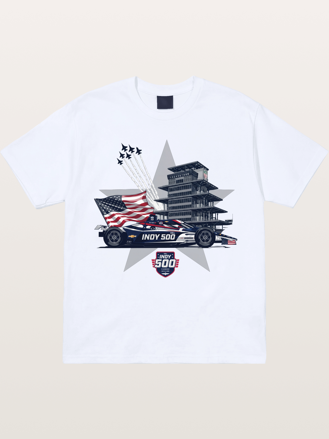 Indy 500 Pagoda Star Flag Illustration Gildan T-shirt