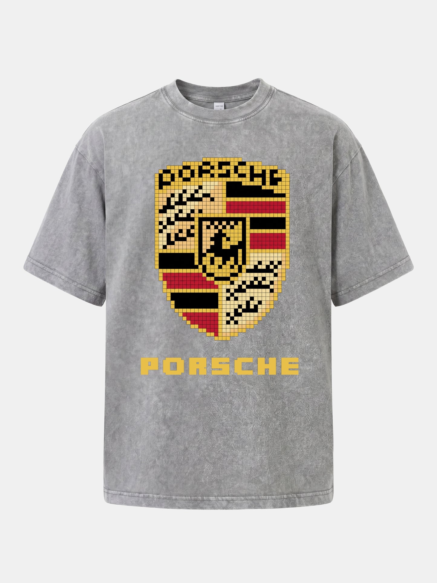 Pixel Mosaic Porsche Crest Emblem Washed T-shirt