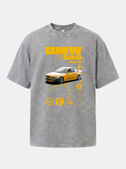 BMW E46 Yellow Tuner Print Washed T-shirt