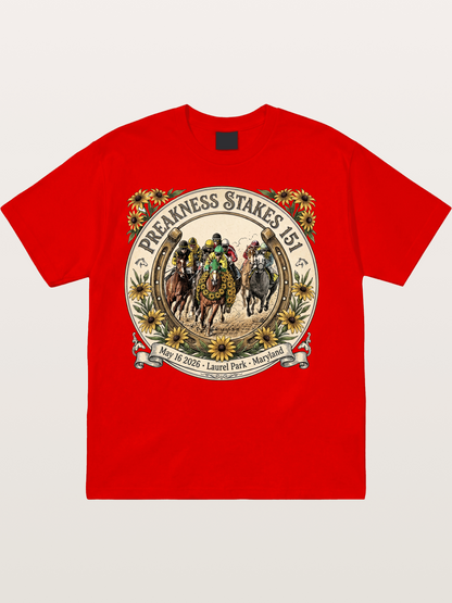 151st Preakness Stakes Horseshoe Badge Cotton T-shirt