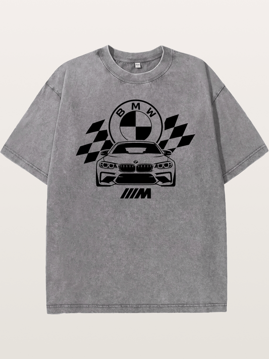 BMW M Series Checkered Flag Print Washed T-shirt