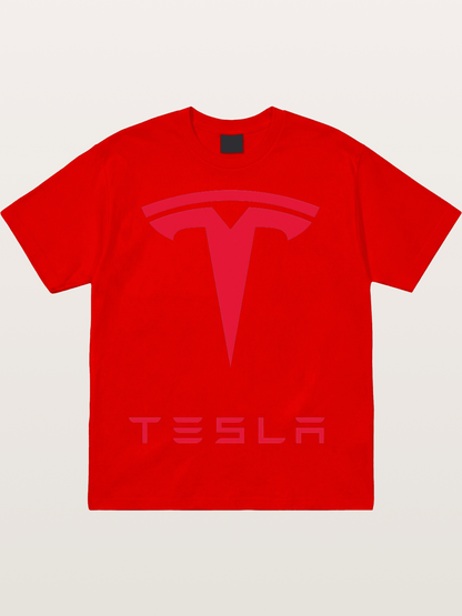 Tesla Red Logo Sticker Cotton T-shirt