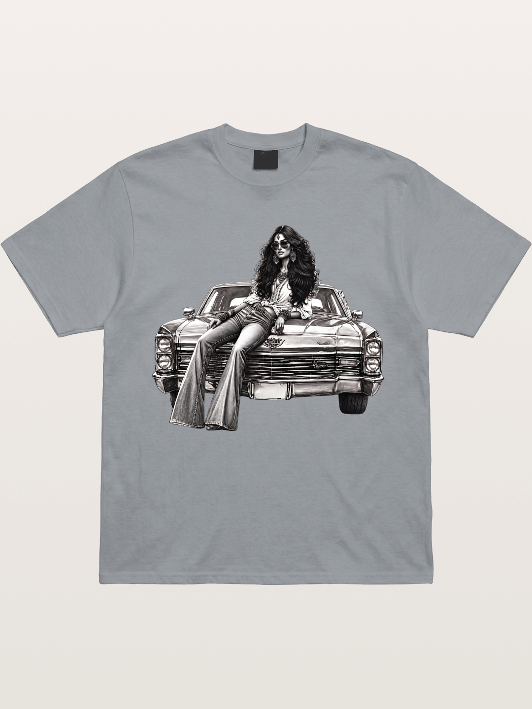 Retro Cadillac & Woman Sketch Gildan T-shirt