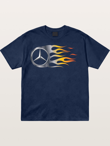 Mercedes Star With Flame Design Cotton T-shirt