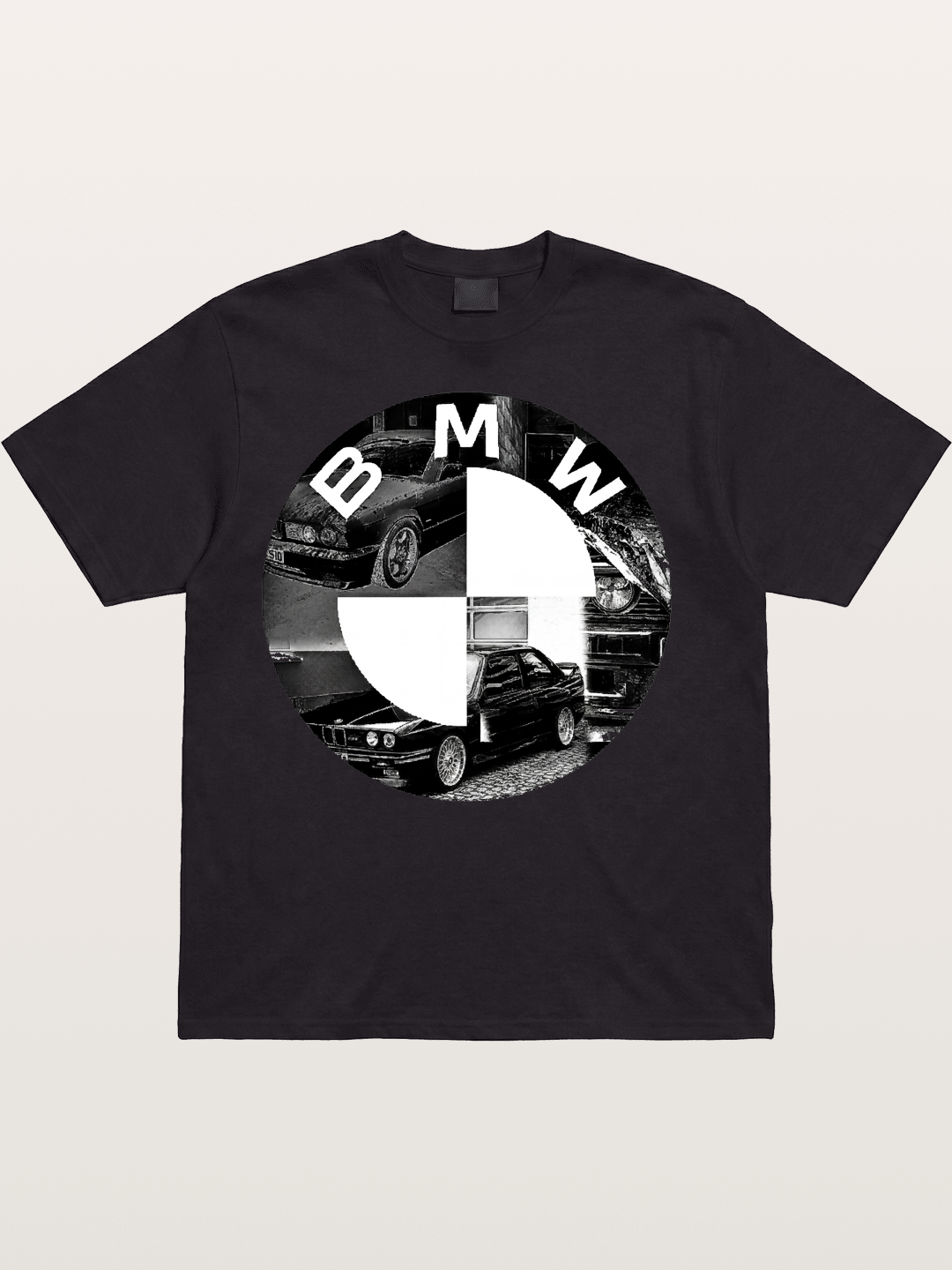 BMW Black White Photo Collage Logo Cotton T-shirt