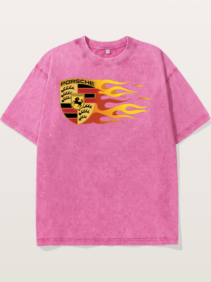 Porsche Crest With Flame Accents Washed T-shirt