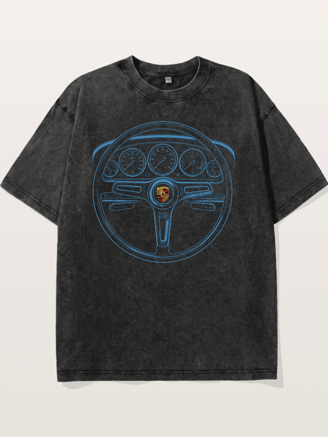Porsche Classic Steering Wheel Blueprint Washed T-shirt