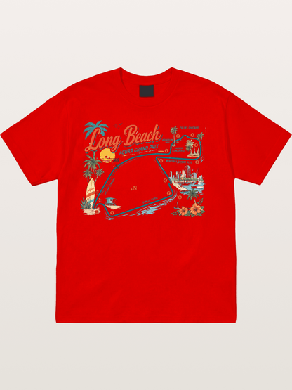 Long Beach Circuit Track Map Graphic Cotton T-shirt