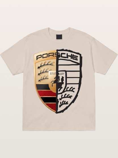 Porsche Crest Split Black And Gold Cotton T-shirt