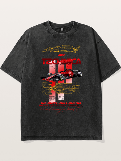 Red F1 Lexus Tech Racing Card Washed T-shirt