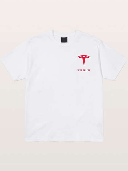 Tesla Red Logo Sticker Cotton T-shirt