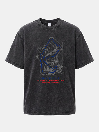 Silverstone Circuit Blueprint Layout Washed T-shirt