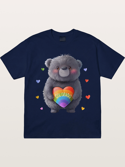 Colorado Pride Bear With Rainbow Heart Gildan T-shirt