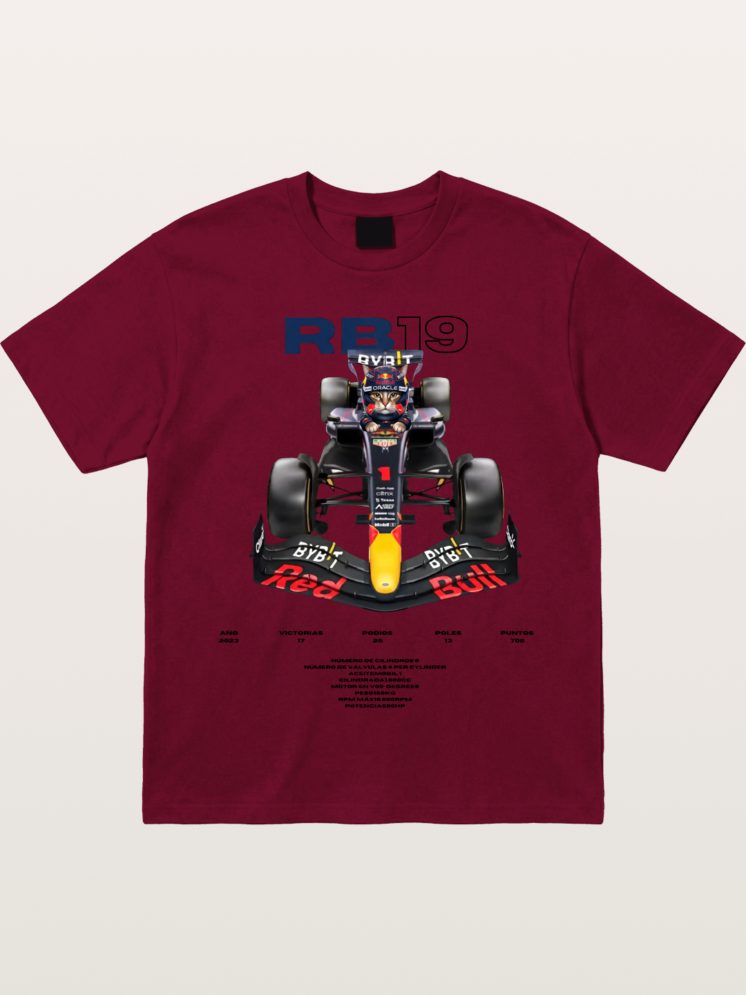 Cat Driving Red Bull F1 Gildan T-shirt