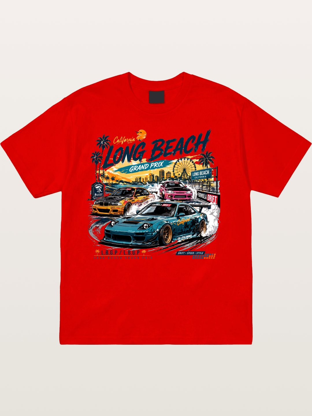Long Beach Drift Racing Art Cotton T-shirt
