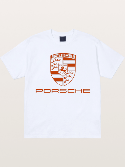 Porsche Crest Orange White Logo Gildan T-shirt