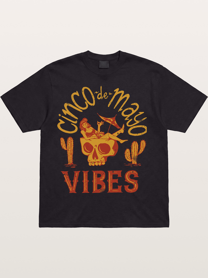 Cinco de Mayo Retro Skull Vibes Cotton T-shirt