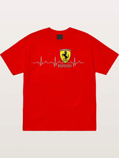 Ferrari Heartbeat ECG Line Design Cotton T-shirt