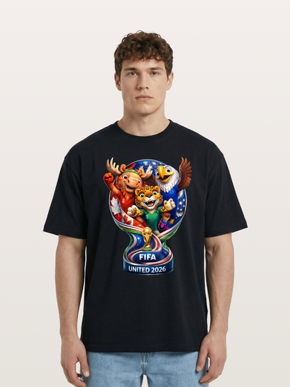 World Cup Mascots Globe Design Cotton T-shirt