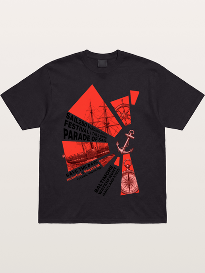 Pink Red Geometric Sail Poster Cotton T-shirt