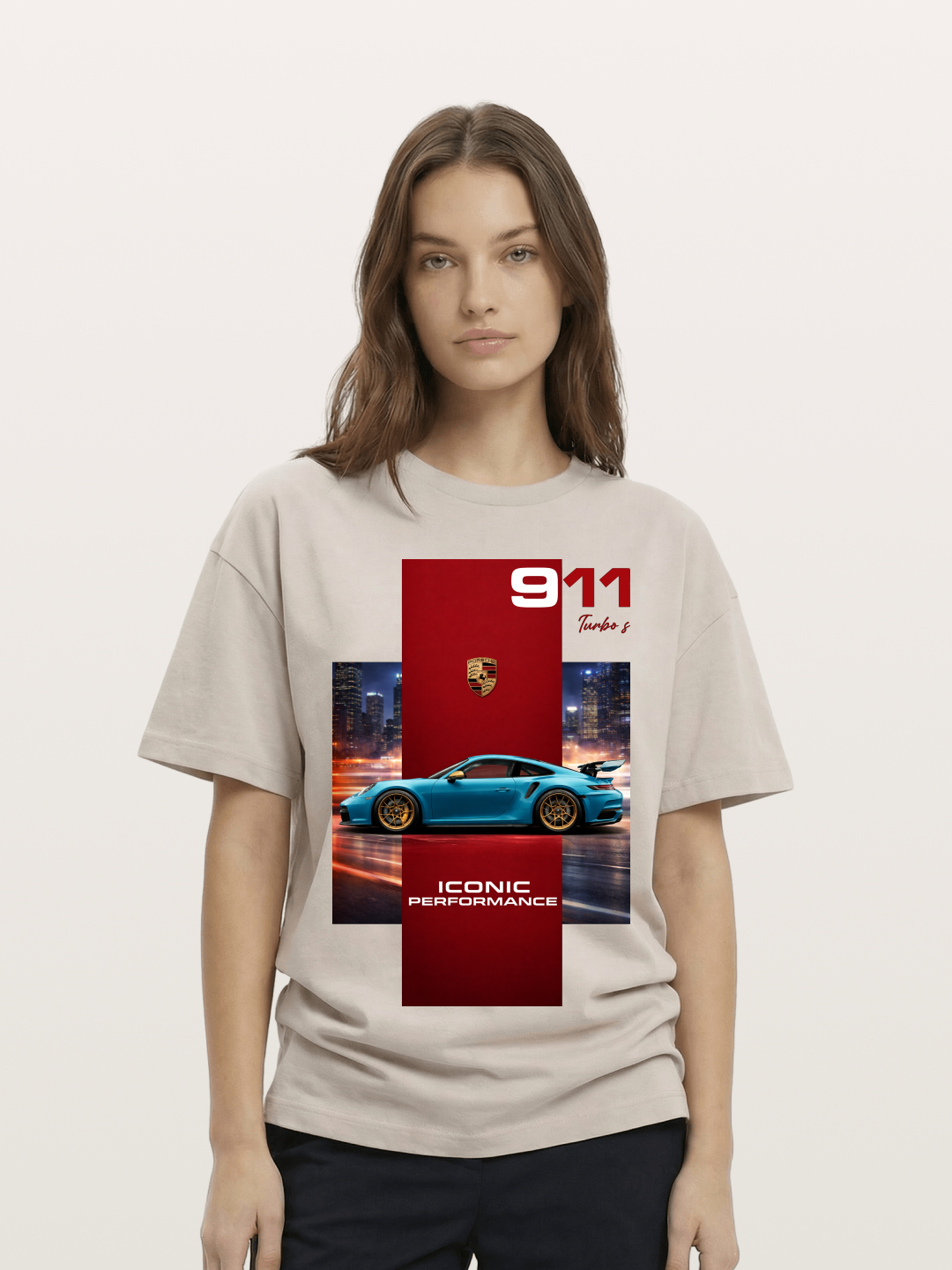 Porsche 911 Turbo S Blue Iconic Cotton T-shirt