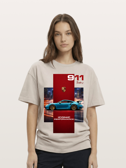 Porsche 911 Turbo S Blue Iconic Cotton T-shirt