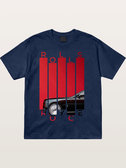 Rolls Royce Barcode Style Print Cotton T-shirt
