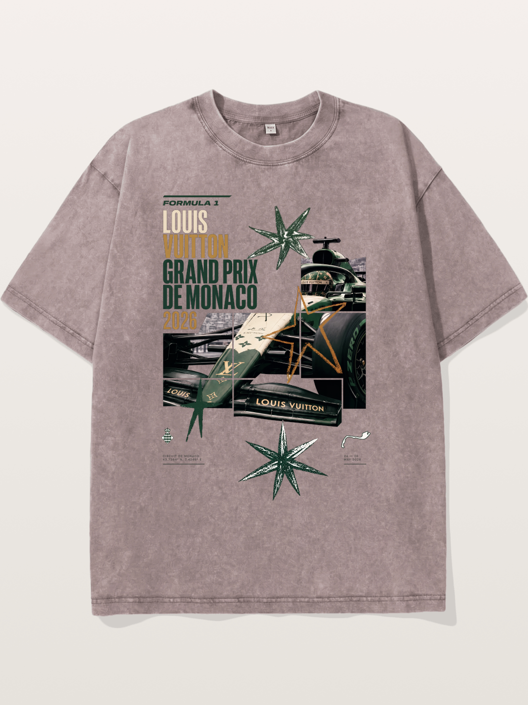 Green LV F1 Race Car Print Washed T-shirt