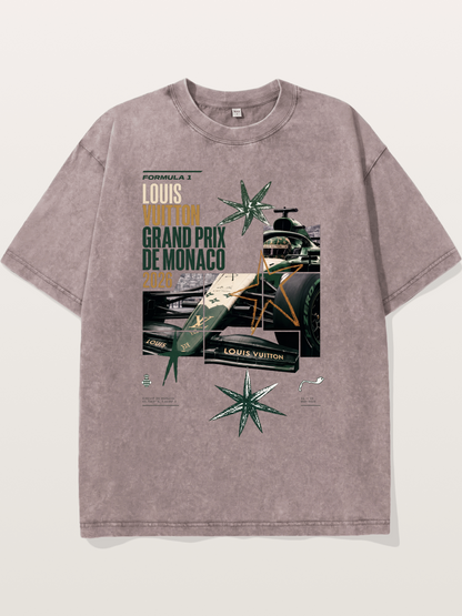Green LV F1 Race Car Print Washed T-shirt