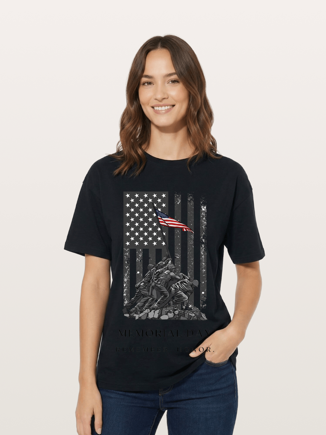 Memorial Day Flag Raising Print Cotton T-shirt