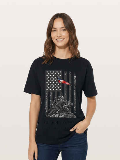 Memorial Day Flag Raising Print Cotton T-shirt